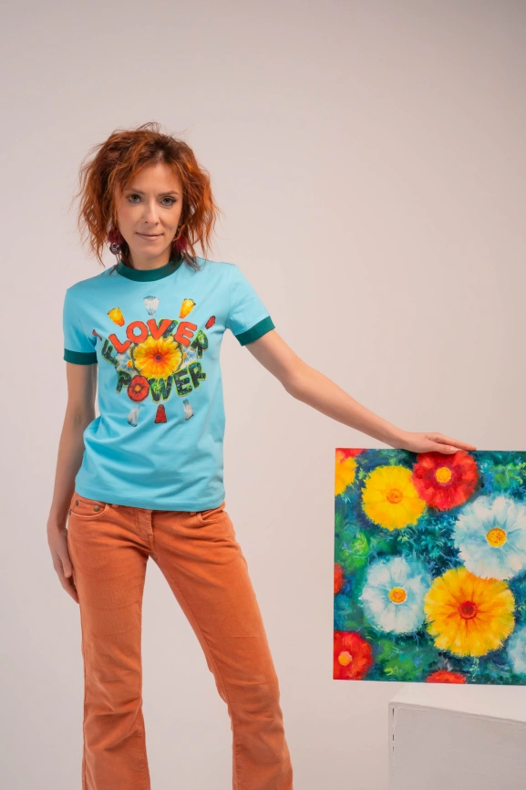 Футболка “Love&Flower power” (голубая) фото 1